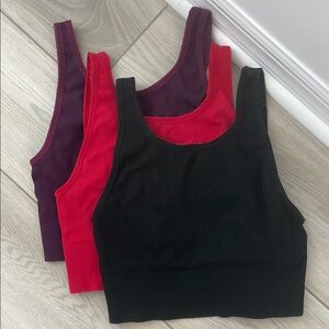 Set of Three Ribbed Tank Tops - Black, Red, and Purple